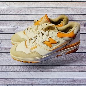 New Balance 550 Cream and Orange Sneakers